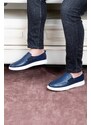 Ducavelli Seon Genuine Leather Men's Casual Shoes, Loafers, Summer Shoes, Light Shoes Navy Blue.