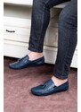 Ducavelli Noble Genuine Leather Men's Casual Shoes, Roque Loafers Navy Blue.