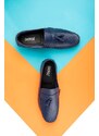 Ducavelli Noble Genuine Leather Men's Casual Shoes, Roque Loafers Navy Blue.