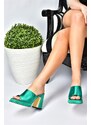 Fox Shoes Green Satin Women's Thick Heeled Slippers