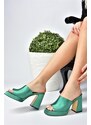 Fox Shoes Green Satin Women's Thick Heeled Slippers