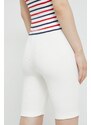 Kraťasy Tommy Jeans dámské, béžová barva, s aplikací, high waist