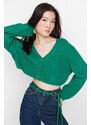 Trendyol Zelený svetr Crop Cardigan