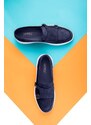 Ducavelli Airy Genuine Leather & Suede Men's Casual Shoes, Suede Loafers, Summer Shoes Navy Blue.