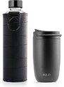 EQUA DUO Sada 2 EQUA produktů Cup Black 300 ml termohrnek z nerezové oceli + Mismatch Graphite 750 ml ekologická skleněná lahev s obalem z umělé kůže