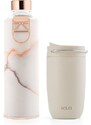 EQUA DUO Sada 2 EQUA produktů Cup Grey 300 ml termohrnek z nerezové oceli + Mismatch Lava 750 ml ekologická skleněná lahev s obalem z umělé kůže