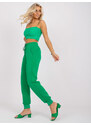 Fashionhunters Zelené tepláky Julia s vysokým pasem