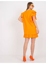 Fashionhunters Oranžové šaty s volánem a aplikacemi na rukávech