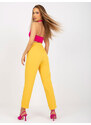 Fashionhunters Tmavě žluté látkové kalhoty s rovnou nohavicí