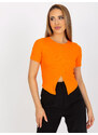Fashionhunters Basic oranžová krátká halenka s pruhy RUE PARIS