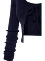 Trendyol Námořnická modrá Crop Tie Detailní halenka- Kardigan Pletené oblečení Oblek Pletené oblečení Cardigan