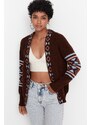 Trendyol Brown Patterned Oversized Knitwear Cardigan