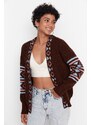 Trendyol Brown Patterned Oversized Knitwear Cardigan