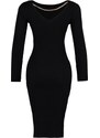 Trendyol Black Fitted Midi Knitwear Back Detailed Dress