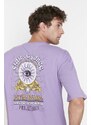 Trendyol Dark Lilac Oversize Back Printed Short Sleeve T-Shirt