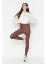 Trendyol Brown Heel Snap-On Shiny Knitted Leggings