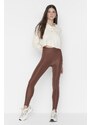 Trendyol Brown Heel Snap-On Shiny Knitted Leggings