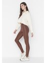 Trendyol Brown Heel Snap-On Shiny Knitted Leggings