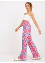 Fashionhunters Růžové široké kalhoty ze vzorované látky