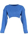 Trendyol Blue Super Crop Základní pletený svetr