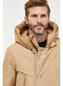 Péřová bunda Woolrich pánská, béžová barva, zimní, CFWOOU0483MRUT0001-ABR