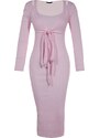 Trendyol růžové šněrovací šaty s detailním svetrem