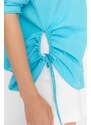 Trendyol Turquoise Pleated Woven Beach Shirt