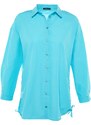 Trendyol Turquoise Pleated Woven Beach Shirt