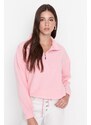 Trendyol Light Pink Zipper Detailed Fleece Knitted Sweatshirt