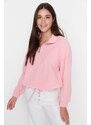 Trendyol Light Pink Zipper Detailed Fleece Knitted Sweatshirt