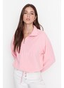 Trendyol Light Pink Zipper Detailed Fleece Knitted Sweatshirt