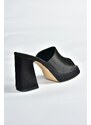 Fox Shoes Black Satin Women's Thick Heeled Slippers