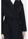 Trendyol Navy Blue široký střih oversized páskový prémiový vlněný kabát