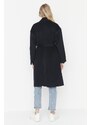 Trendyol Navy Blue široký střih oversized páskový prémiový vlněný kabát