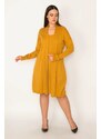 Şans Women's Plus Size Mustard Front Dress Cardigan