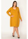 Şans Women's Plus Size Mustard Front Dress Cardigan