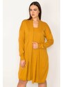 Şans Women's Plus Size Mustard Front Dress Cardigan