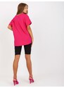 Fashionhunters Základní fuchsiové asymetrické bavlněné tričko