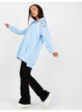 Fashionhunters Světle modrá dlouhá mikina na zip s výšivkou RUE PARIS