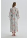 Dagi Ecru Patterned Three-Quarter Sleeve Woven Dressing Gown