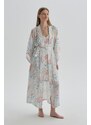 Dagi Ecru Patterned Three-Quarter Sleeve Woven Dressing Gown