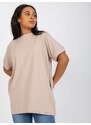 Fashionhunters Béžová bavlněná tunika větší velikosti s krátkým rukávem