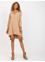 Fashionhunters Camel asymetrické košilové šaty s límečkem