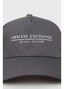 Bavlněná čepice Armani Exchange šedá barva, s potiskem