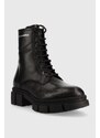 Kožené workery Karl Lagerfeld Aria dámské, černá barva, na plochém podpatku
