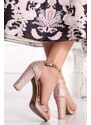 Mulanka Růžovozlaté třpytivé sandály na hrubém podpatku Vanessa