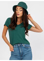 Fashionhunters Základní tmavě zelené bavlněné tričko pro ženy