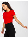Fashionhunters Jednobarevné červené bavlněné tričko větší velikosti