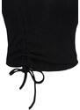 Trendyol Black Shirred Detail Fitted/Sleeping Crop Asymmetrical Collar Ribbed Stretch Knit Blouse