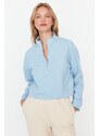 Trendyol Blue Zipper Detail Stand-Up Collar Knitted Sweatshirt